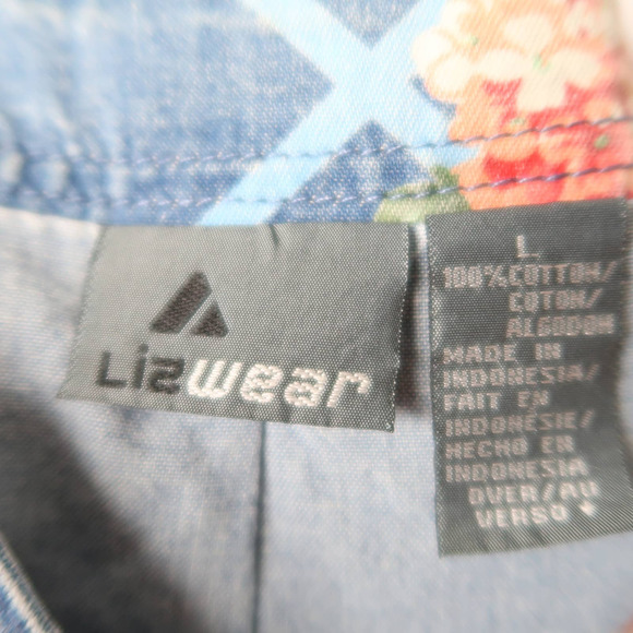 Vintage 90s Liz Claiborne blue and pink floral denim vest L - Picture 5 of 5